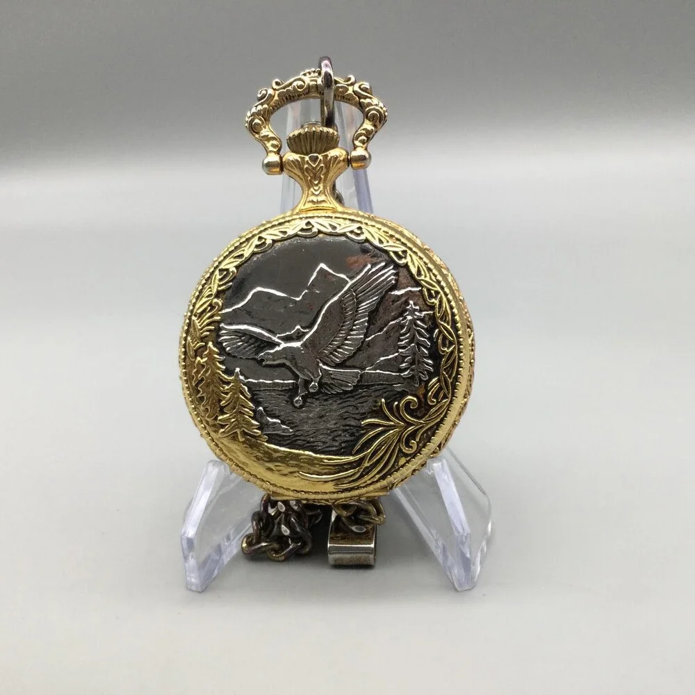 Botany 500 Pocket Watch Men 48mm Silver Gold Tone Eagle Full Hunter New Battery